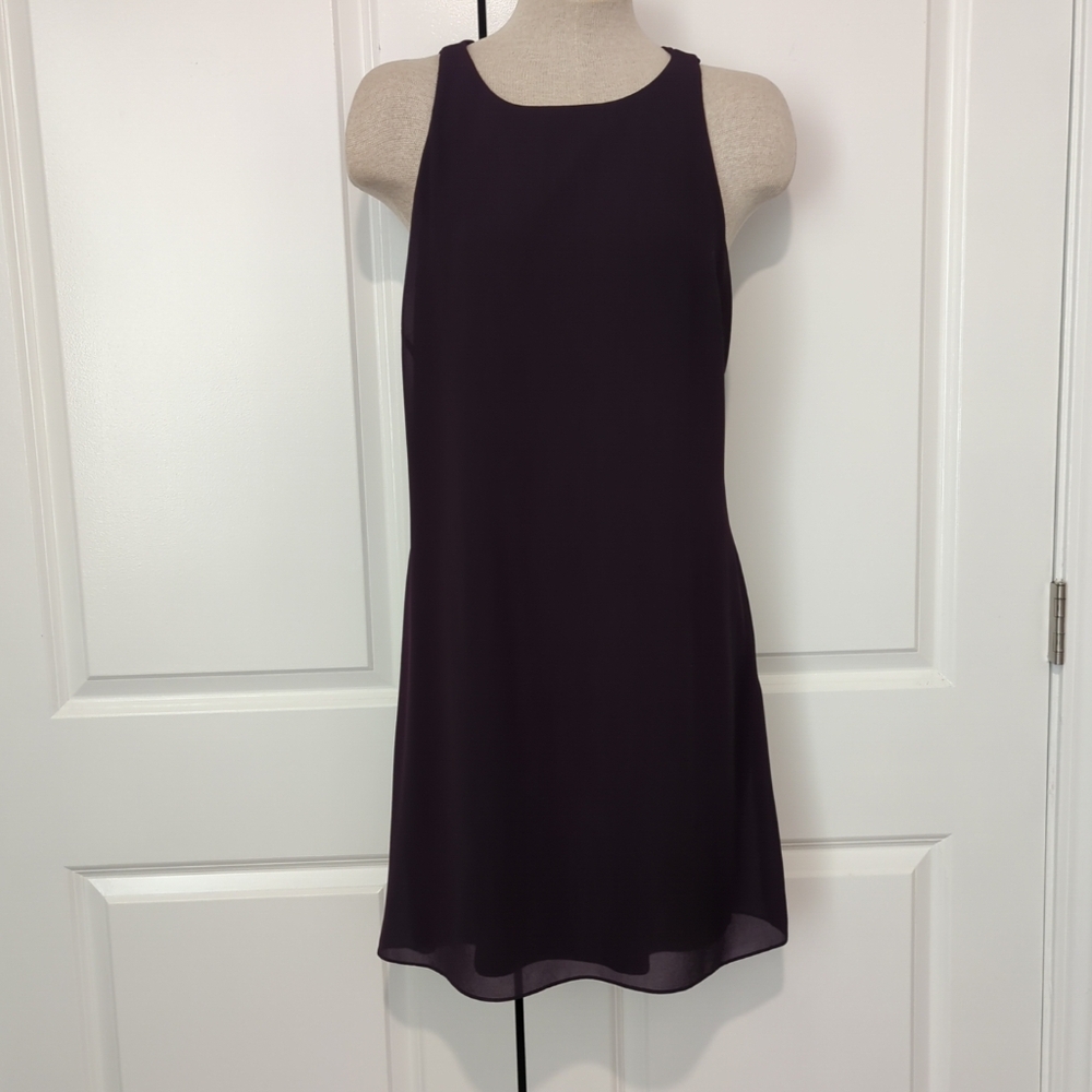 American Living Womens Sz 14 A-Line Dress Eggplant Purple Lined Crossed Back-393